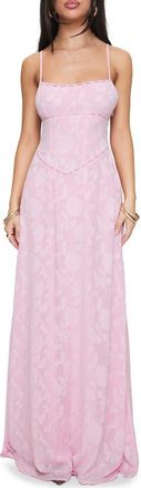 Princess Polly South of France Floral Embroidered Sleeveless Gown in Pink at Nordstrom, Size 10