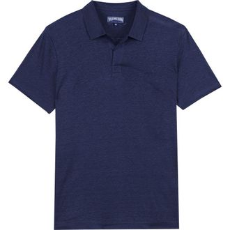 Vilebrequin Mens Solid Linen Jersey Polo Shirt in Bleu Marine at Nordstrom, Size Xxx-Large