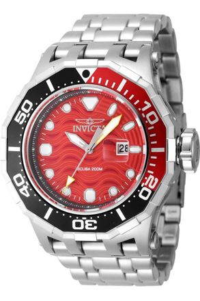 Invicta Pro Diver 47845 Heren Horloge - Quartz Uurwerk - Roestvrij Staal met rode Wijzerplaat - 52mm