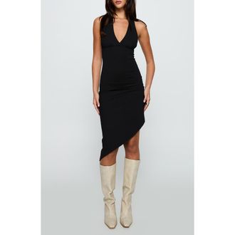 Princess Polly Whimsy Asymmetric Halter Midi Dress in Black at Nordstrom, Size 10