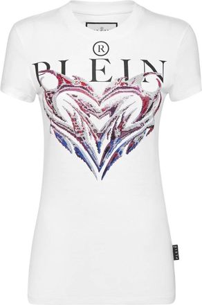 Philipp Plein Tops, Dames, Wit, XS, Katoen, T-shirt Ronde Hals Pure Fit