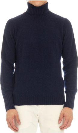 Drumohr Blauwe Wollen Trui Dolcevita Stijl - Heren - Coltruien - Blauw - M - Wol - Truien & Vesten