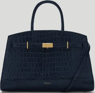 DeMellier Grece Ghanem x The Midi Hudson in Dark Navy Croc-Effect Leather Crossbody bag