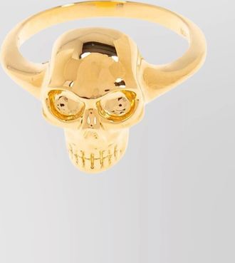 Alexander McQueen polished gold-tone ring with engraved skull design