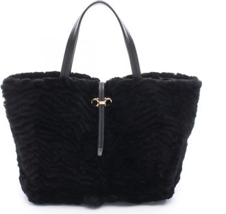Ferragamo Black Leather Fur Handbag Tote Bag (Pre-Owned)