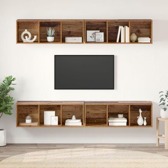 Berkfield Home Wall TV Cabinet with Shelf Wall-mounted with Storage 4 pcs Old wood 37 x 37 x 107.5 cm in Brown
