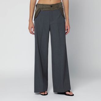 sacai Pantaloni gessati bimateriale grigio/kaki
