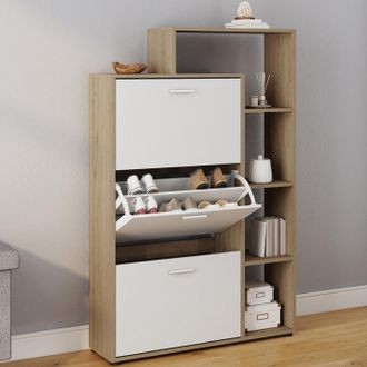IDMarket Idmarket - Mueble Zapatero Klark Imitaci&oacute;n Haya 3 Puertas Blancas Con Estante