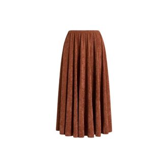 Alberta Ferretti Pleated Midi Skirt in Lightweight Velvet - female - Alberta Ferretti - Midi Skirts - Orange - S - Skirts