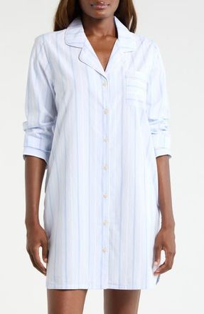 Nordstrom Classic Piped Cotton Nightshirt in Blue Parker Stripe at Nordstrom, Size X-Small