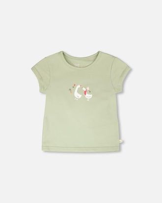 Deux par Deux Organic Cotton Jersey Short Sleeve T-Shirt in Light Khaki Green at Nordstrom, Size 24M