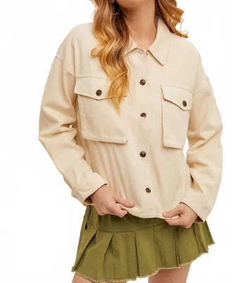 Hem & Thread Snow Wash Twill Boxy Crop Jacket In Beige