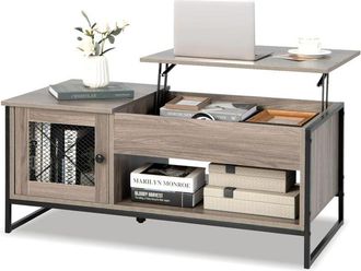 Costway Costway - Mesa de Centro con Tablero Elevable, Mesa Auxiliar Industrial con Elevación Neumática, Mesa de Café Multifuncional con Compartimento