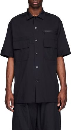 Yohji Yamamoto Regular Fit Cotton Blend Utility Shirt in Black at Nordstrom, Size X-Large