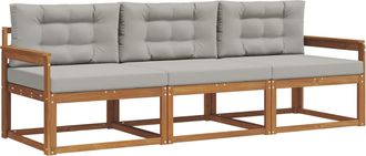 vidaXL Conjunto De Sof&aacute;s De Exterior 3 Uds. Gris Natural Y Claro Vidaxl
