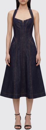 Self Portrait A-Line Off-The-Shoulder Denim Midi Dress with Halter Neck