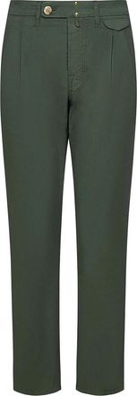 Incotex Tapered Leg Trousers In Green Stretch Cotton