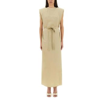 Alysi Maxi Dresses, female, Beige, Size: XS Sleeveless Maxi Dress with Belted Waist