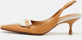 Sergio Rossi Beige/white Leather Slingback Pumps