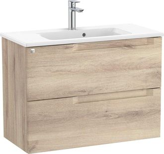 Roca Roca - Pack Unik Mueble Base Compacto De Dos Cajones + Lavabo Aleyda Color: Beige Madera - Medidas: 805x380x565 Mm