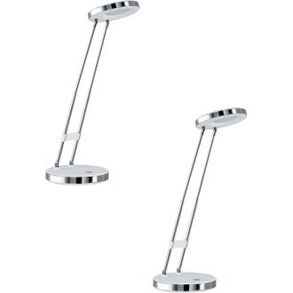 Loops 2 PACK Table Lamp Colour White & Chrome Plated Steel Rocker Switch Bulb LED 3W