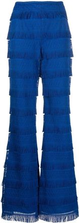 Alberta Ferretti fringe-detail boot-cut trousers - women - Acetate/Spandex/Elastane/Polyester/Silk - 42 - Blue