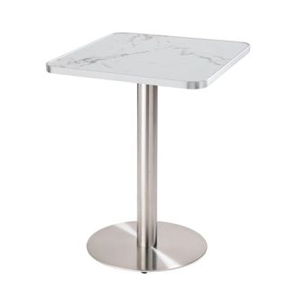 Oviala Mesa de comedor 60x60cm pata plata y revestimiento m&aacute;rmol blanco/plata