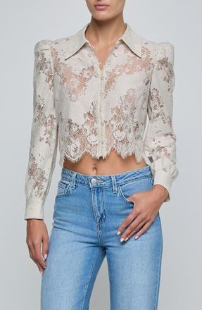 L'agence Anita Lace Crop Button-Up Shirt in Champagne at Nordstrom, Size Xx-Large