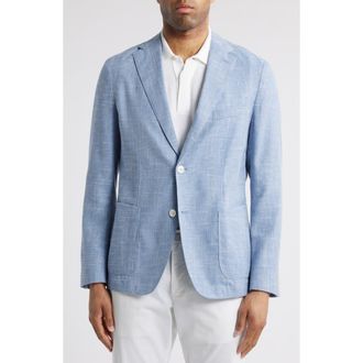 BOSS Hanry Slim Fit Light Blue Slub Wool & Cotton Blend Sport Coat at Nordstrom Rack, Size 44 Regular