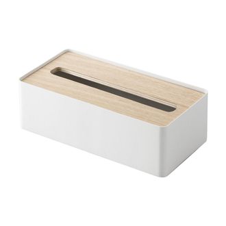 Yamazaki Tableware Caja De Almacenamiento Elegante Blanca Madera Natural