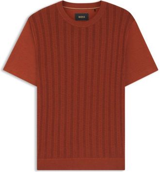 BOSS Cable-knit T-shirt in cotton and silk