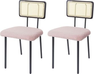 Hhg Juego De 2 Silla De Comedor Hhg 707, Sill&oacute;n Silla, Madera Poly Rattan Metal Boucl&eacute;, Tela/textil Rosa