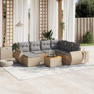 vidaXL Vidaxl - Juego De Sof&aacute;s De Jard&iacute;n Con Cojines Beige 8 Pzas Rat&aacute;n Pe