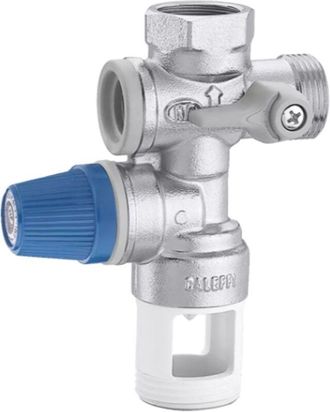 Caleffi Grupo De Seguridad Vertical Thermador Gsi15 Con Asiento De Acero Inoxidable De 1/2, Cromado