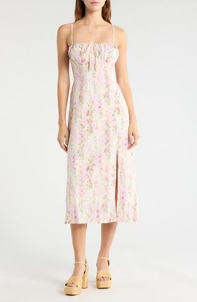 All in Favor Floral Eyelet Corset Midi Sundress in Cream Pink at Nordstrom, Size X-Small