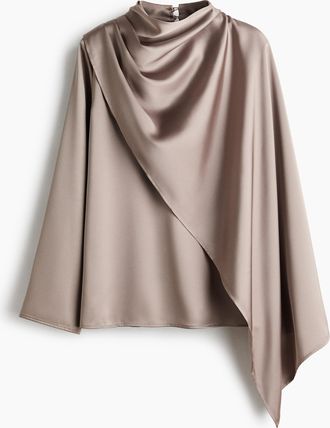 H&M Satinbluse mit Schaldetail - Mattes Graubraun