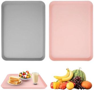 OEM Dailygoody - Bandeja Rectangular - Pl&aacute;stico Peque&ntilde;o - Apto Para Lavavajillas - Rosa Y Gris - Ideal Para Caf&eacute; Y T&eacute; - Juego De 2