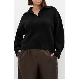 City Chic Opal Spread Collar Sweater in Black at Nordstrom