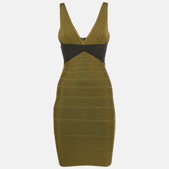 H&eacute;rve L&eacute;ger Olive Green Bandage Knit Kayitlyn Dress