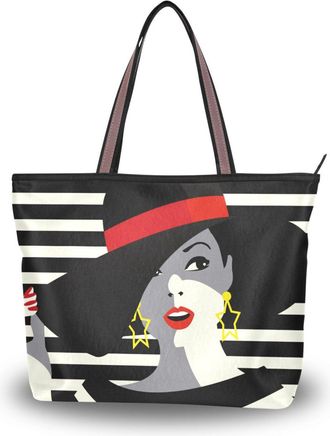 Alaza Large Tote Bag, Women Shoulder Bag Big Capacity Casual Handbags, Fashion Girl in Retro Style Shopping Tote Bag with Pockets Zip,L