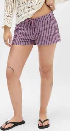 BDG Stripe Linen Shorts in Purple Stripe at Nordstrom, Size X-Large