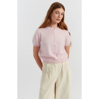 Chinti and Parker Brushed Cashmere Button-Front Knit Tee in Peachy Pink at Nordstrom, Size X-Large
