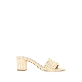 Emporio Armani High Heel Sandals, female, Beige, Size: 10 US Woven Raffia Heeled Sandals