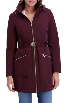 Kensie Soft Shelled Hooded Belted Zip-Up Coat in Burgundy at Nordstrom Rack, Size X-Large