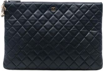 Chanel 2016-2017 CC grote O Case gewatteerde lamsleren clutch - Blauw