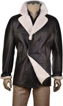 Hettabretz Leather Shearling Double-Breasted Overcoat