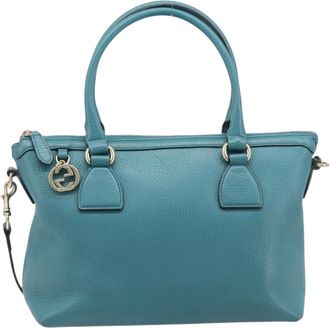 Gucci Gg Charm Convertible Dome Satchel Leather Blue Leather Handbag (Pre-Owned)