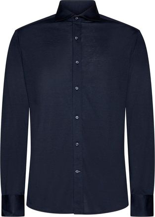 Brunello Cucinelli Blue Silk Mens Shirt
