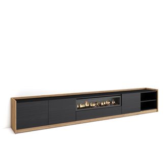 Skraut Home Skraut Home - Mueble Tv, Televisi&oacute;n, 310x37x50cm, Para Tv Hasta 80, Chimenea El&eacute;ctrica, Negro Y Roble
