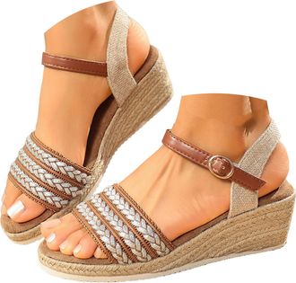 Generic Wedge Platform Sandals for Women 2026 Summer Dressy Open Toe Ankle Strap Walking Sandals Women Non-Slip Comfortable Casual Slip on Beach Vacation Shoe